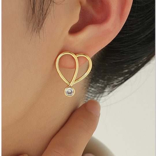 Hollow heart zircon earring #79