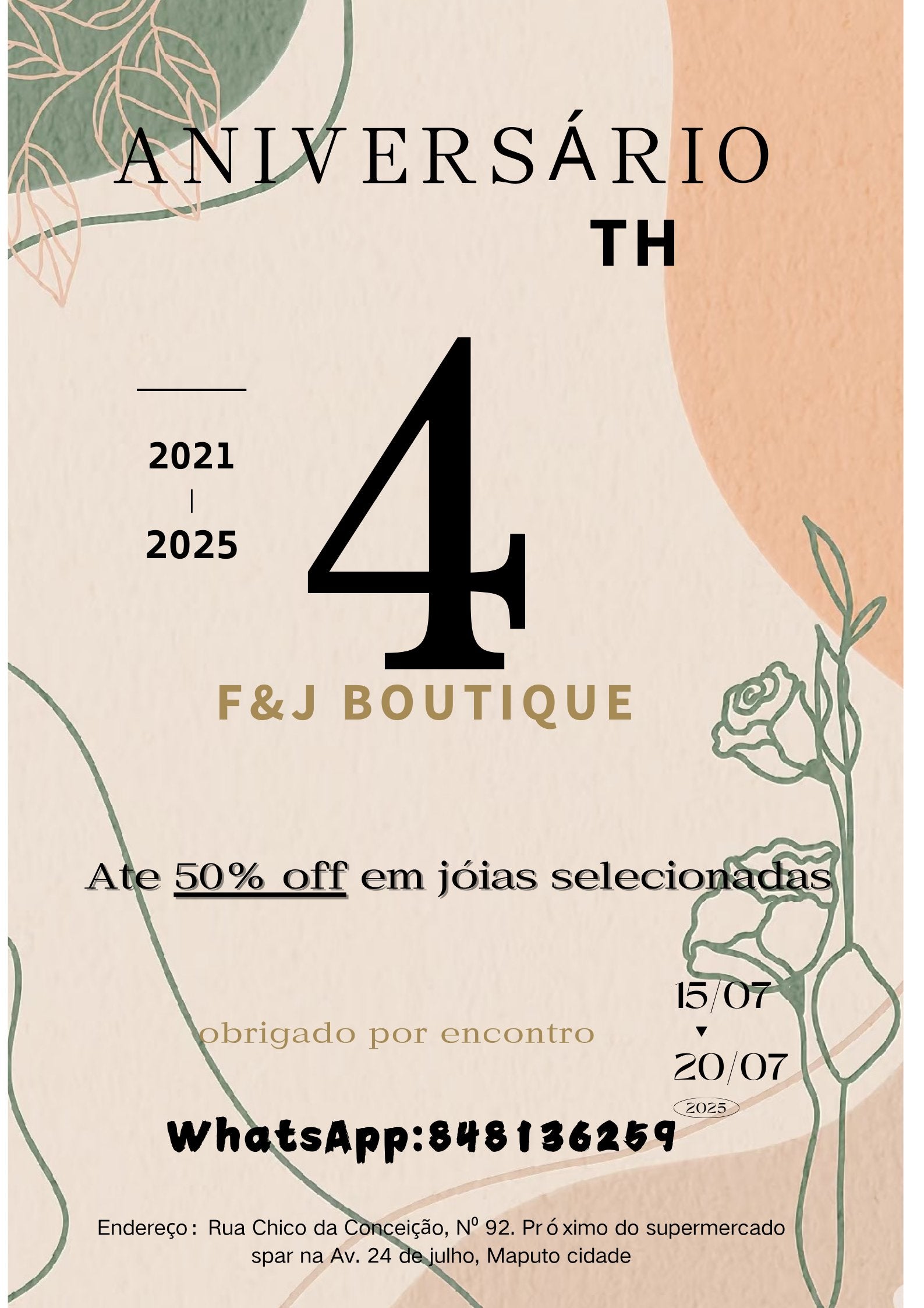 F&J Aniversário 50% off